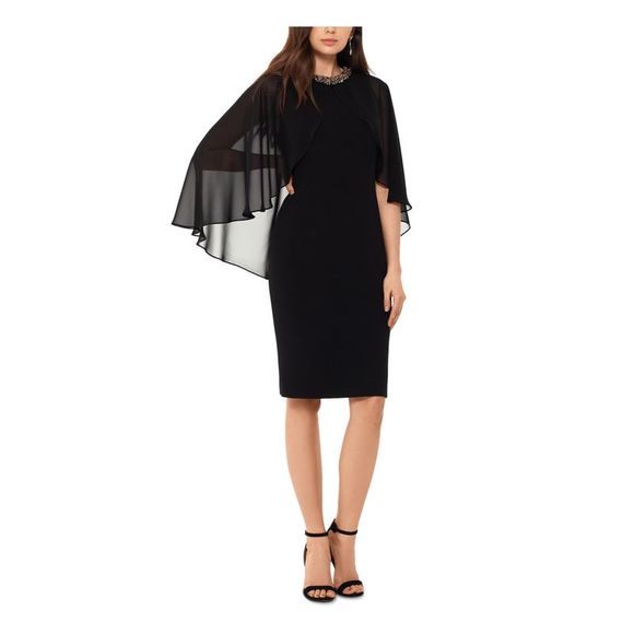 XSCAPE Womens Black Overlay Sleeveless Above The Knee Evening Sheath Dress 12 - Picture 1 of 2